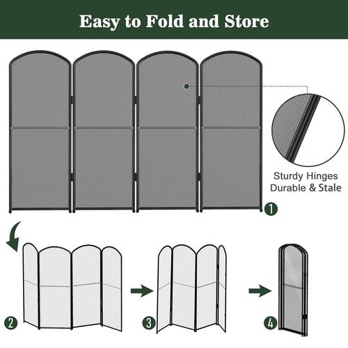 HEOMU Fireplace Screen Stand Black 4 Panel Foldable Decorative Fireplace Screen Fireplace Cover,Metal Fire Spark Guard Cover for Home Indoor Fireplace,47.8" W x 31" H