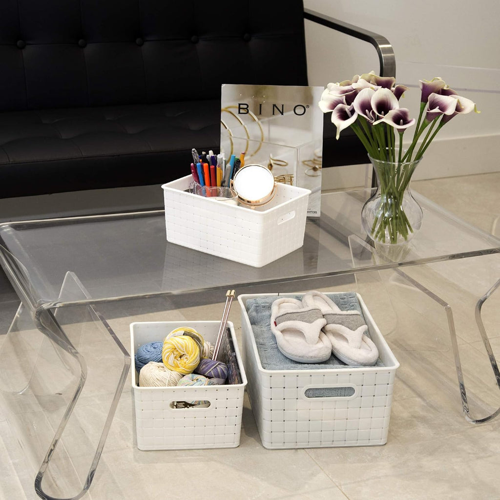 BINO Plastic Basket - Small White 5-Pack | Rectangular Cabinet Organizer for Efficient Storage