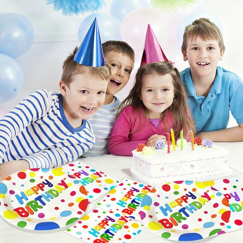50 PCS Happy Birthday Paper Plates and Napkins Serve 25, 9 inches Colorful Polka Dots Cake Dessert Plates Disposable Dinnerware Tableware Table Decor Decorations for Dinner Bday Party Supplies