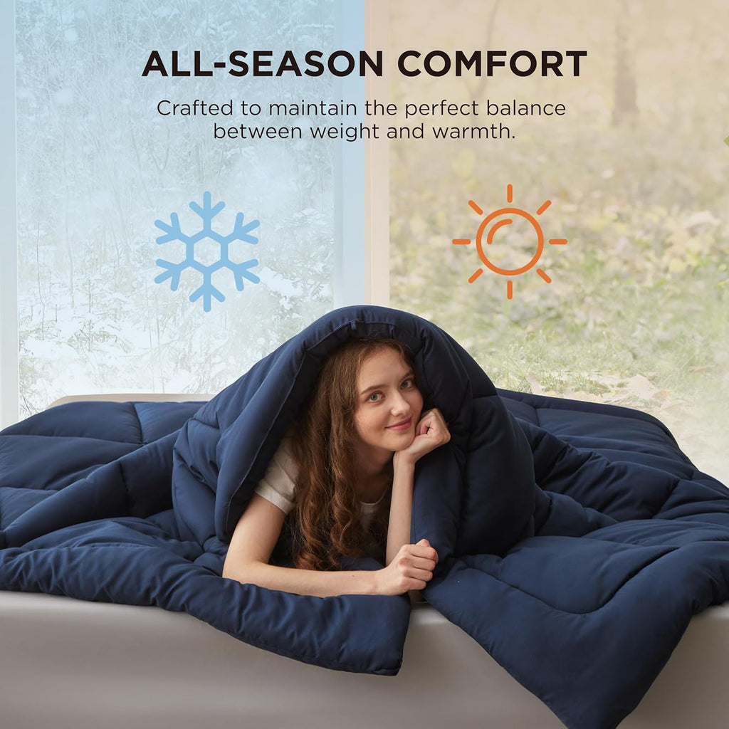 Bedsure Comforter Duvet Insert - All-Season Quilted Queen Size Down Alternative Bedding, Navy Blue 88 x 88 Inches