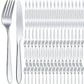 Nuenen 100 Pieces Stainless Steel forks and knives Dinner Flatware Set Tableware Cutlery for Butter Kitchen Restaurant, Dishwasher Safe(Silver,8.4 Inches, 7.1 Inches)