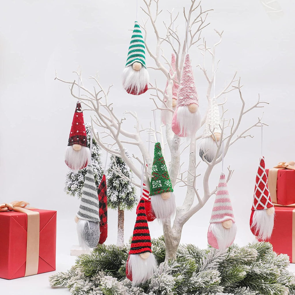 Skiennix Gnome Christmas Ornaments - Set of 3 Plush Santa Gnomes for Holiday Tree Decor | Red