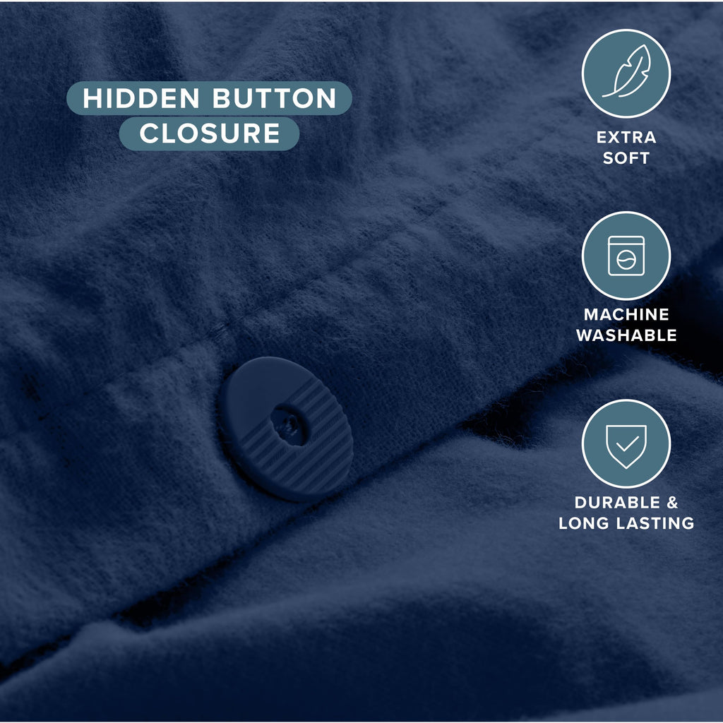 Bare Home Flannel Duvet Cover Set - Queen - 100% Cotton, Velvety Soft Heavyweight Premium Flannel, Double Brushed - Includes Sham Pillow Covers (Queen, Dark Blue)