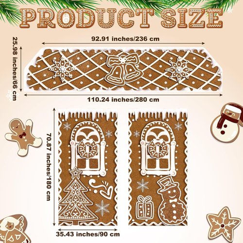 HunnmingRe Christmas Gingerbread House Decorations - 3 Pcs Door Covers & Backdrop for Holiday Photography | Snowflakes Style
