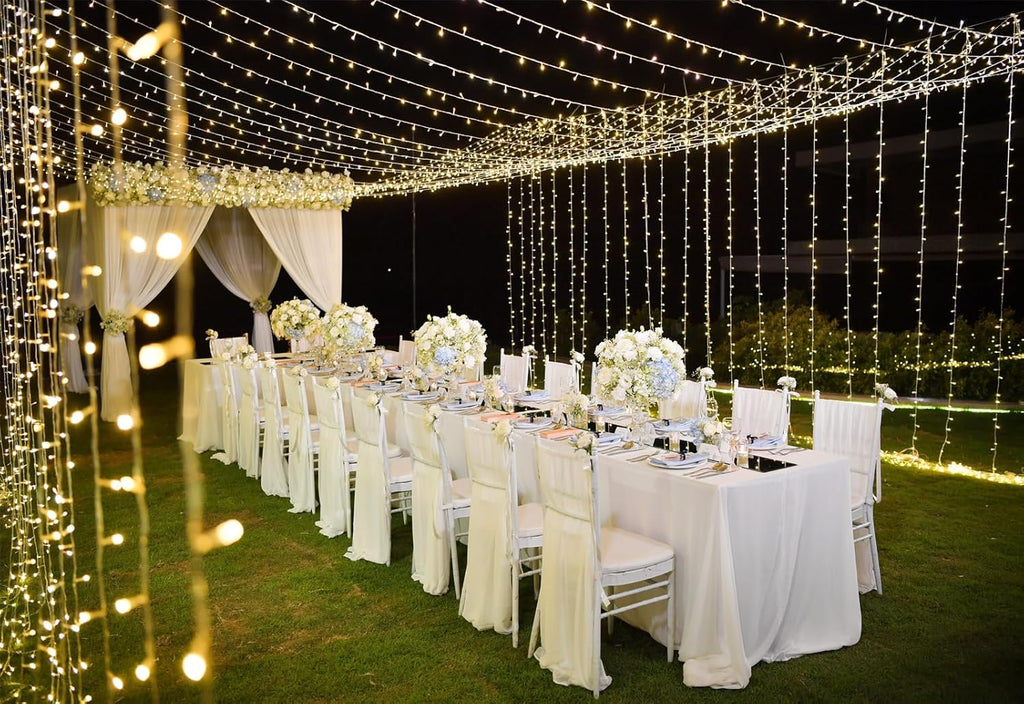 Solhice LED Curtain Lights - 20ft x 10ft Indoor/Outdoor Twinkle String Lights | Warm White Wedding Decor