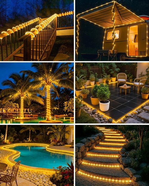 Btfarm Solar Rope Lights - 120 LED Waterproof 46FT Outdoor String Lights | 8 Lighting Modes for Garden, Party, Wedding Decor - Warm White
