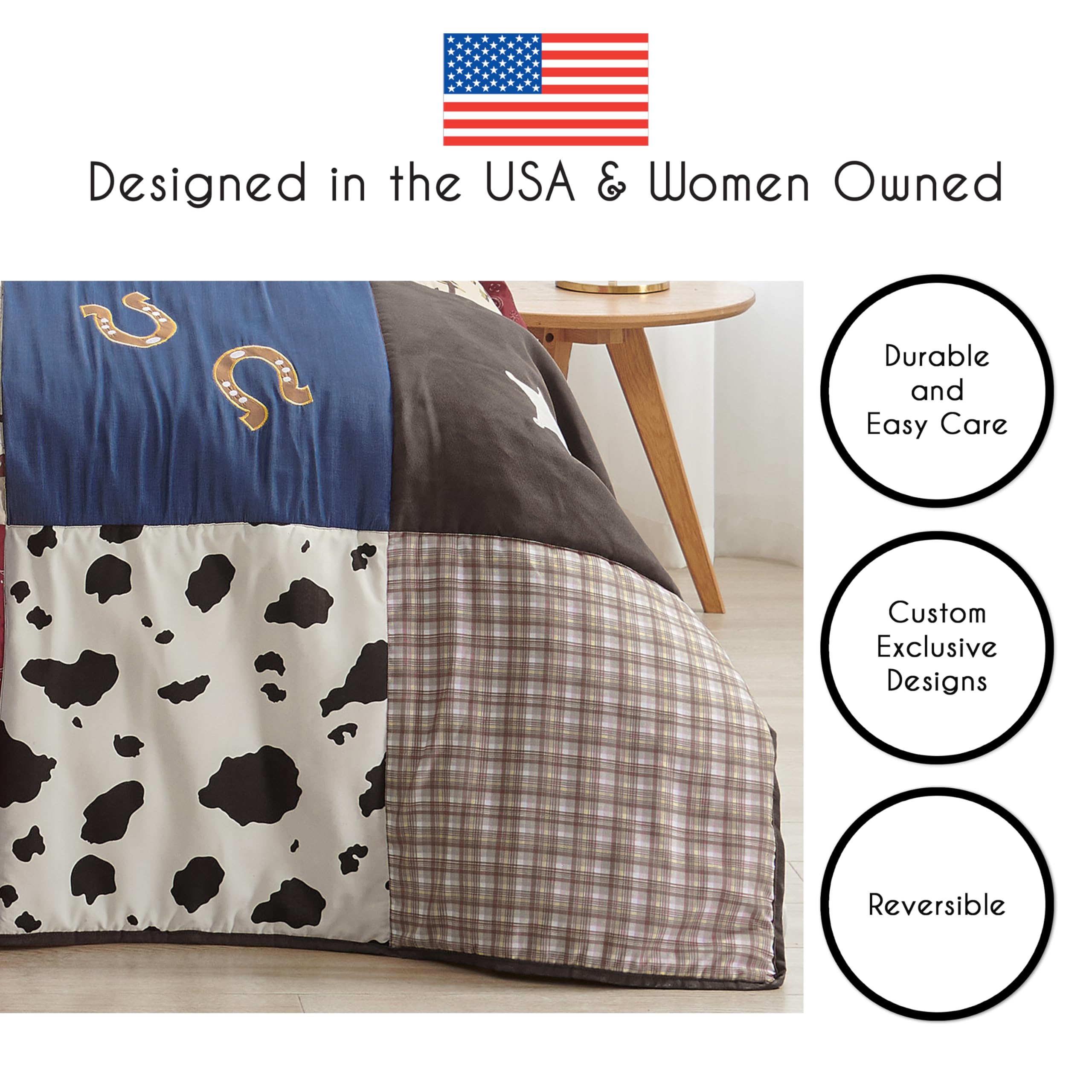 Sweet Jojo Designs 2-Piece Twin Comforter Set (Western Cowboy) for Boys, Children, Kids Bedding, Bed in a Bag incl. Blanket & Pillow Sham (Wild West, Farmhouse, Southern Charm, Country, Horse, Patch)