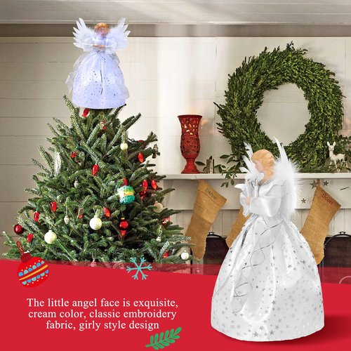 Light Angel Treetop, 12" Standing White Angel Christmas Tree Topper or Table Top, White Lighted Angel Tree Topper -Christmas Tree Topper Decoration Ornament for Home (Silver)