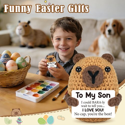 Son Gifts for Teens Boy Easter Baskets Stuffers for Kids from Mom Dad, I Love You Son Graduation Fathers Day Birthday Gifts for College Sons, Crochet Capybara Easter Egg Fillers for Son in Law