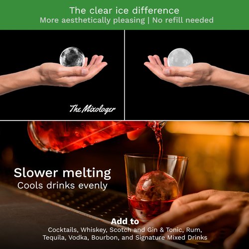 The Mixologer Antarctic Ice Maker | Set of 4 | Clear Ice Ball Maker with Lid, Easy to Use, Ice Molds Perfect for Cocktails, Whiskey, Bourbon, Brandy