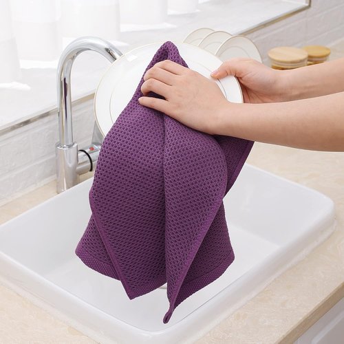 Homaxy Kitchen Dish Towels - Ultra Soft 100% Cotton Waffle Weave, Quick Drying, 13 x 28 Inches, 8-Pack, Purple
