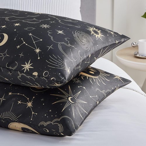 EXQ Home Satin Pillowcase - Black Printed Silk for Hair & Skin | 2 Pack Queen Size 20x30 Inches