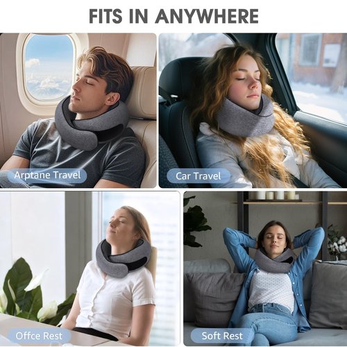 Dujuanus Neck Travel Pillows for Airplanes Memory Foam Neck Comfort Pillow Compact Ergonomic Design Sleeping Essentials for Long Flights Car Rides and Home Use (Grey)