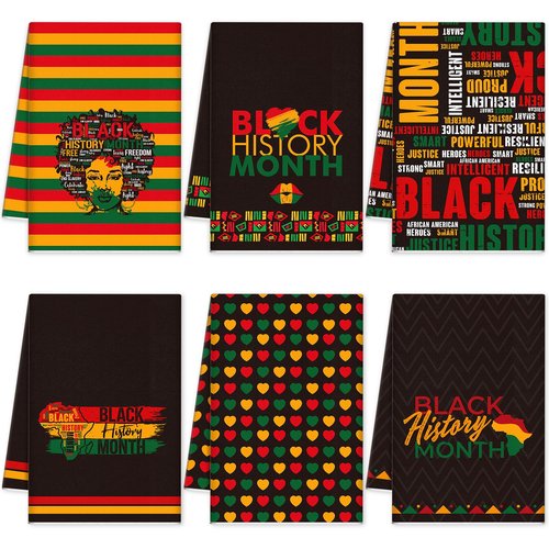 Zubebe 6 Pcs Black History Month Decoration Black History Month Kitchen Dish Towels 18 x 28 Inch Decorative Hand Towel for Kitchen Bathroom Home Gifts