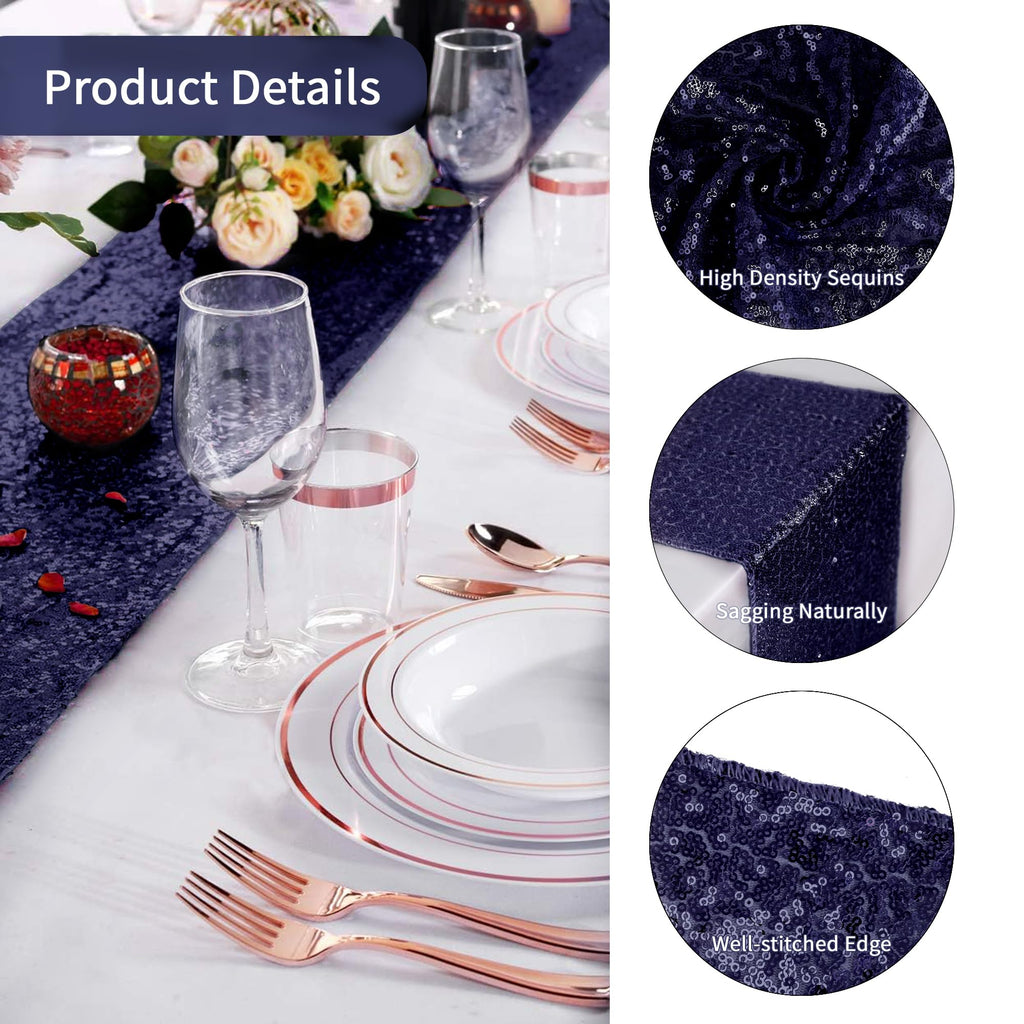 15 Pack Sequin Table Runner 12X108 Inch Royal Blue Table Runner Glitter Metallic Sequin Runner Holiday Table Runners for Wedding Engagement Birthday Party Bridal Baby Shower Graduations Supplies Decor
