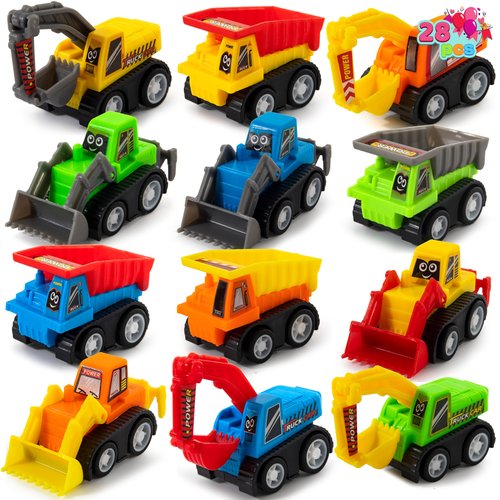 JOYIN 28 Valentine's Day Mini Construction Vehicle Greeting Cards for Kids Classroom Exchange Prizes, Construction Truck Toys Party Favor Gifts
