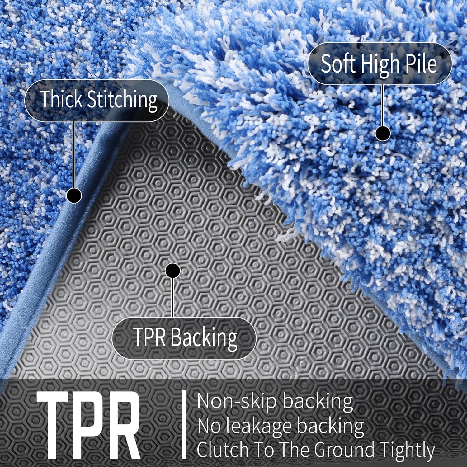 Yimobra Bath Rugs - Ultra Soft Non-Slip Microfiber Bath Mats | 32x20 Blue and White, Machine Washable