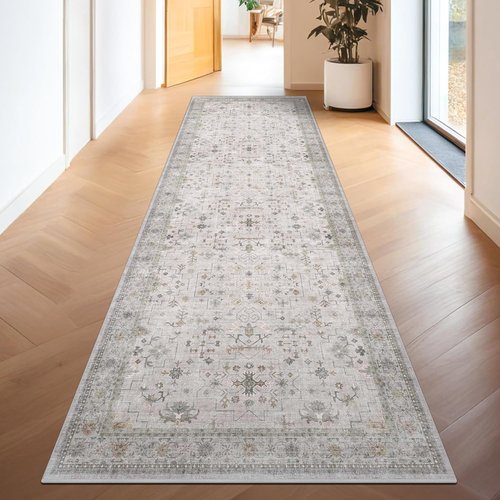 Hazo Haus Washable Light Gray 2'6" x 8' Non-Slip Runner Rug | Stain Resistant for Kitchen & Hallway