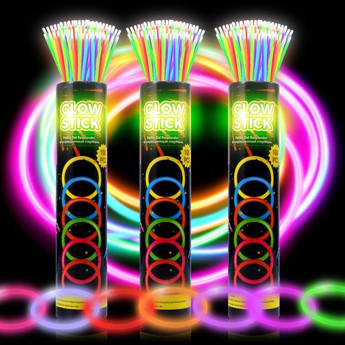 JSronms 300 Ultra Glow sticks bulk party pack，8" Neon Glowsticks Easter Party Favors，Glow sticks for kids，Halloween Glow in the Dark Party Supplies Pack、With Bracelets and Necklaces