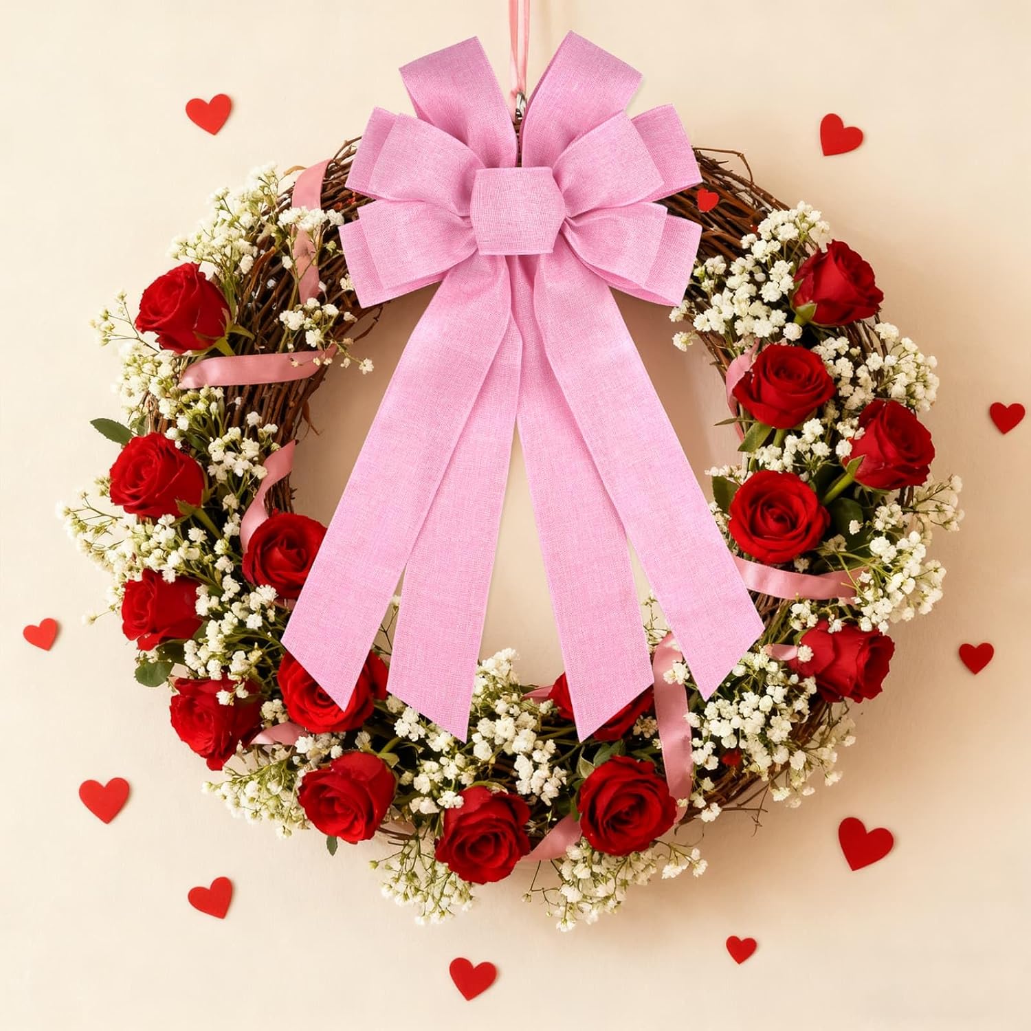 Skiennix Baby Pink Large Bow - 11x21 Inch Wired Ribbon for Wreaths & Spring Decor