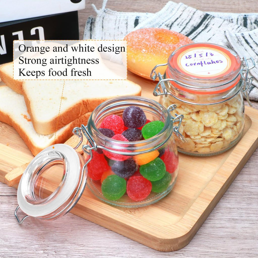 Flrolove 5oz 6pack Glass Jars with Airtight Lid, Glass Food Storage Containers with Lids, Mason Jars, Wire Clip Fastening for Cereal, Flour, Cookie, Spice, Honey, Kitchen Canning