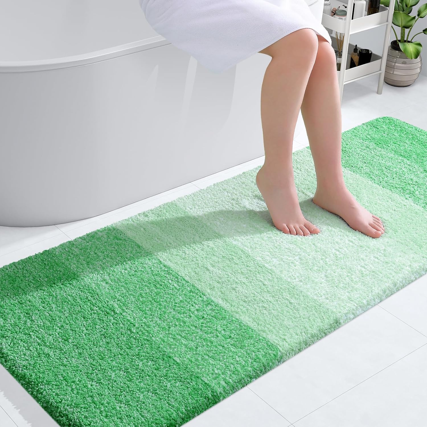 OLANLY Bathroom Runner Rug - Extra Soft Microfiber, Quick Dry & Machine Washable | 59x24 Inches, Green
