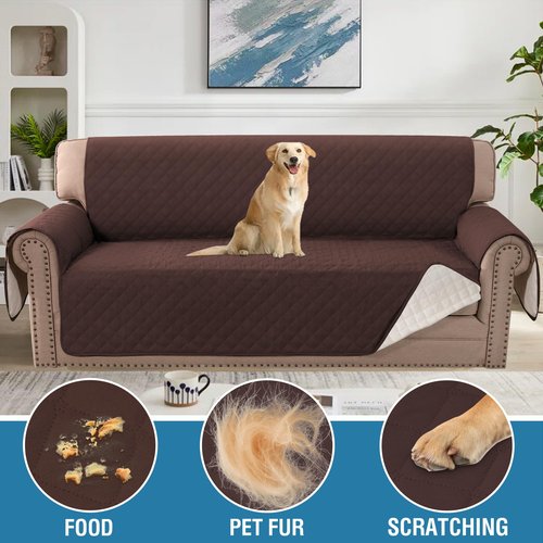 H.VERSAILTEX Couch Cover, Sofa Covers for 3 Cushion Couch, Dog Couch Cover Protector, Furniture Covers for Pets, 100% Waterproof Cover with Non-Skid Backing & Elastic Straps(Sofa, Chocolate)