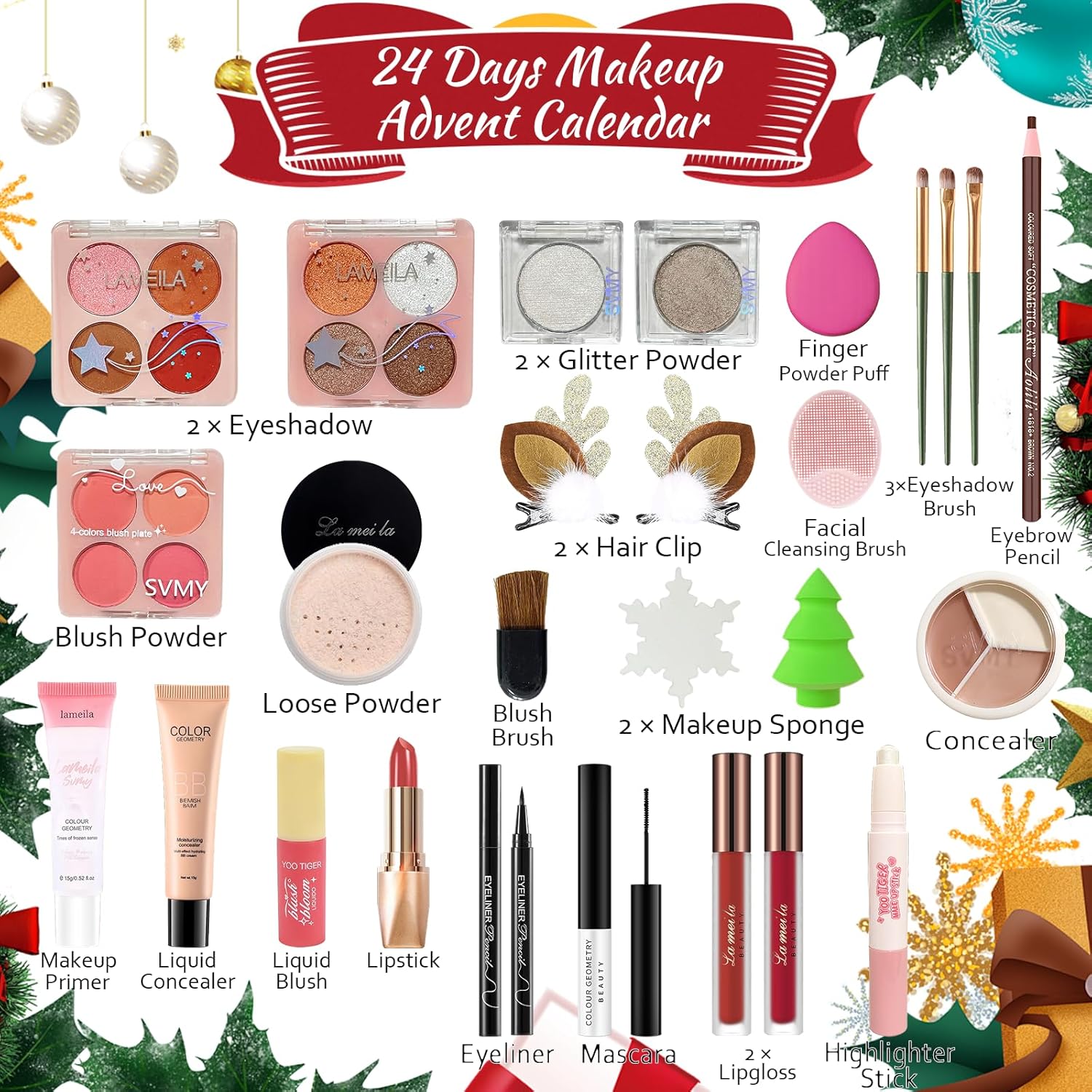 Skiennix Makeup Advent Calendar 2025 - 24-Day Christmas Gift Set for Women & Teens | Holiday Countdown Kit
