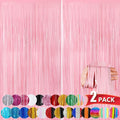 Skiennix Pastel Pink Metallic Tinsel Foil Fringe Curtains - 2 Pack 3.3x8.3 Feet Backdrop for Events