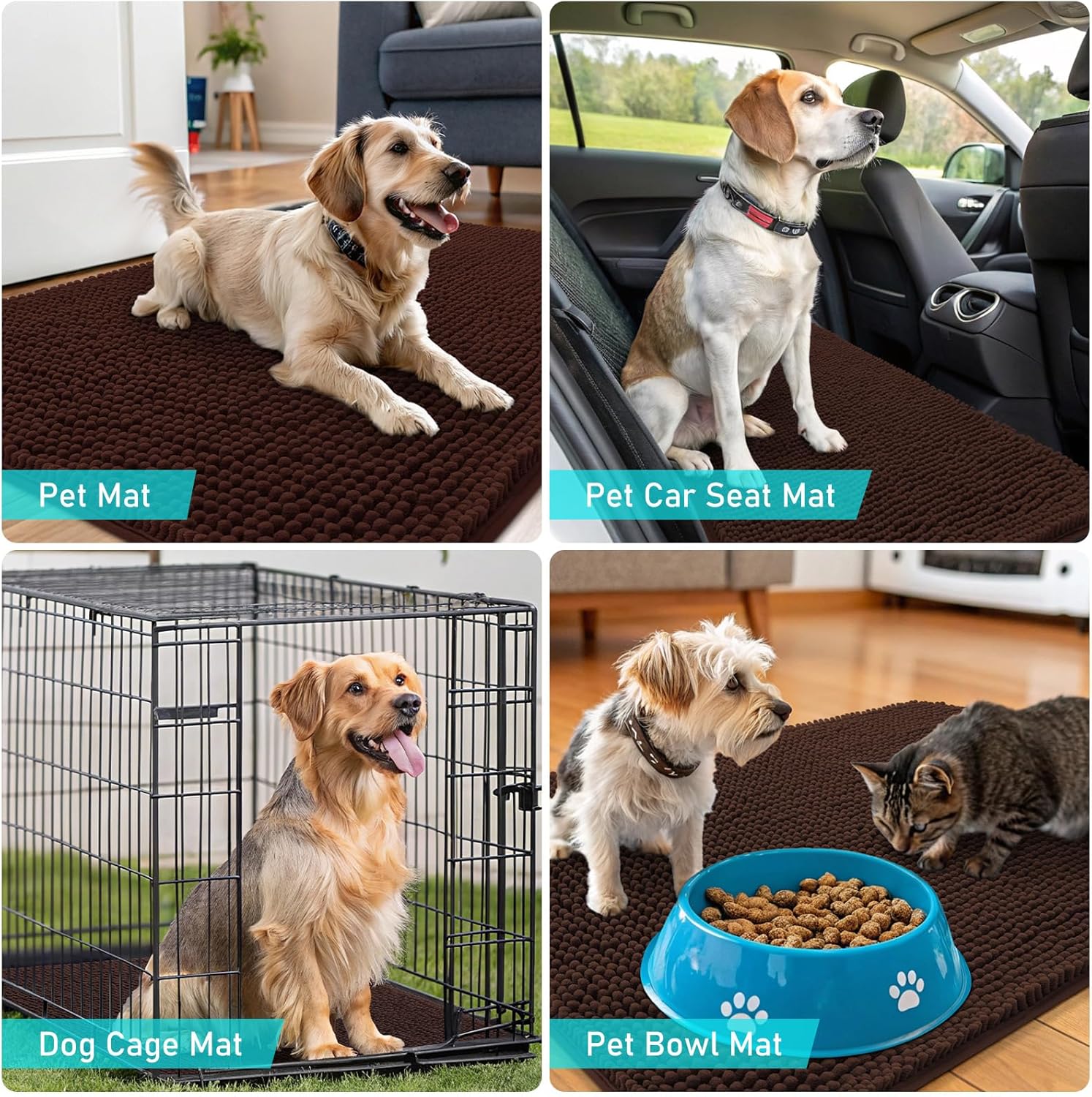 OLANLY Dog Door Mat - Absorbent Non-Slip Mud Mat for Dogs | Quick Dry Chenille, 36x24, Brown
