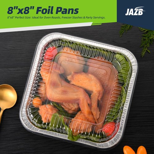 Jazb 8x8 Square Aluminum Foil Pans with Clear Plastic Lids - 40PCS Disposable Baking Pans for Food Storage & Cooking