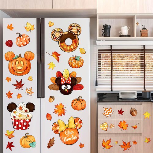 Fall Window Clings Decorations Mouse Shaped, 80pcs Thanksgiving Pumpkin Maple Leaves Window Decals Double-Sided Window Stickers for Autumn Fall Harvest Party Home Decor