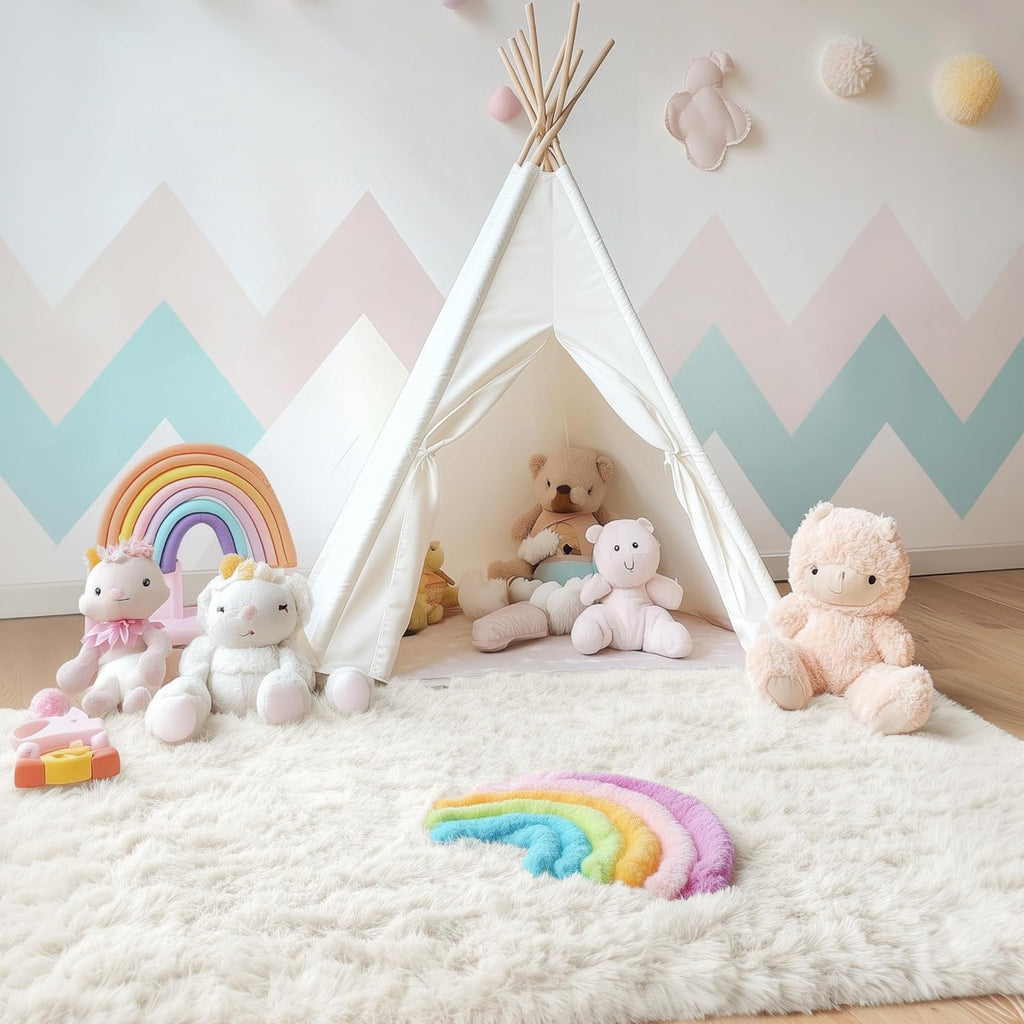 OLANLY Soft Fluffy Shaggy Area Rug - 4x5 Machine Washable Indoor Carpet for Bedroom & Nursery | Ivory