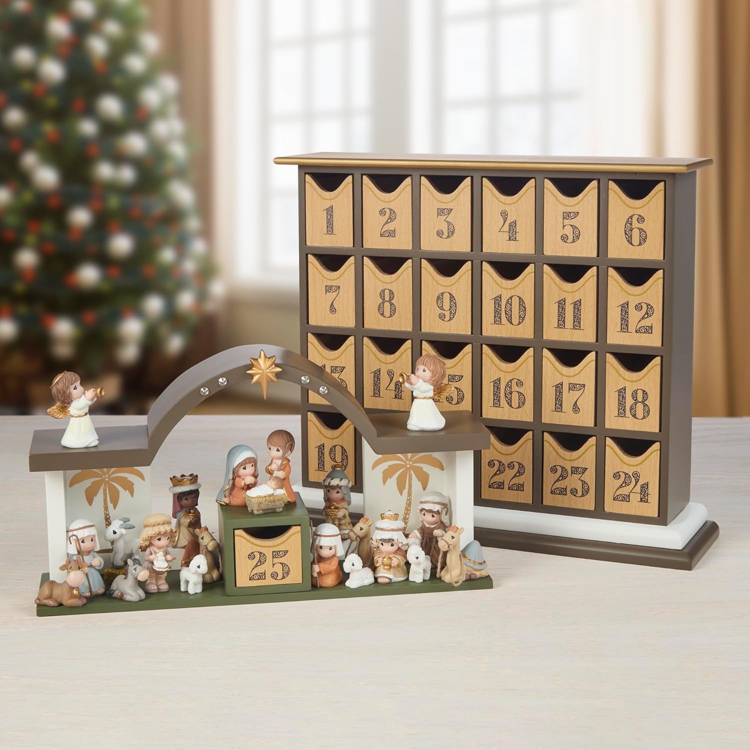 Precious Moments Countdown to Christmas Advent Calendar - Wooden Holiday Set with Storybook & Figurines | 251438