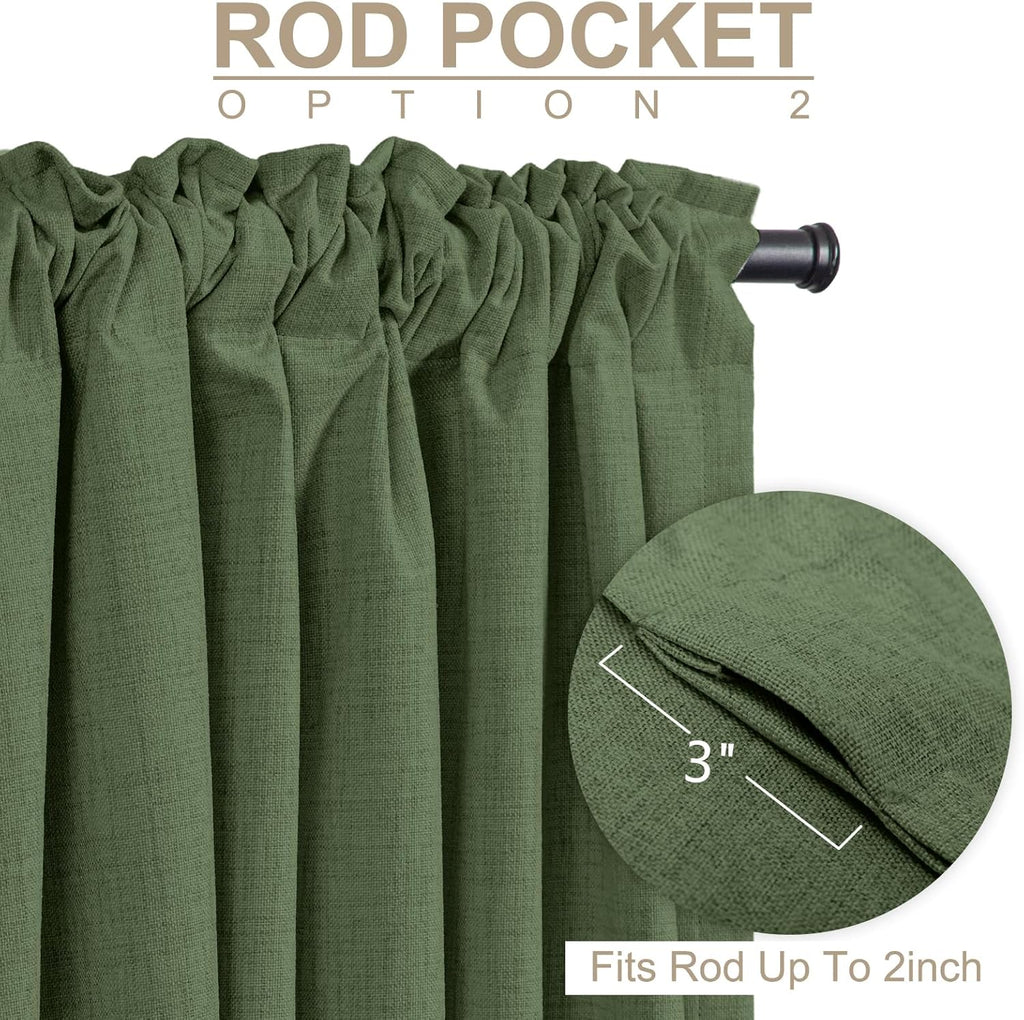 Skiennix Blackout Curtains - 100% Blackout Thermal Insulated Drapes | Olive Green, 50" W x 102" L, 2 Panels Set