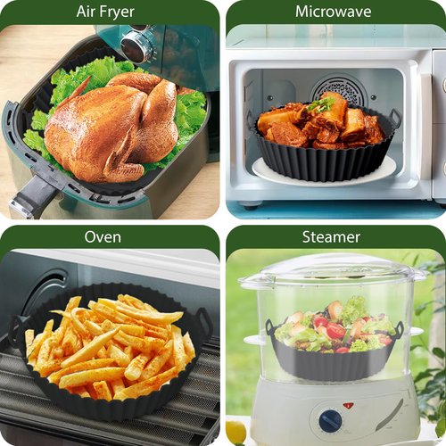 Komzon 3 Pack Air Fryer Silicone Liners, 8Inch Airfryer Liners, AirFryer Basket Liner, Reusable Food Grade Air Fryers Basket Pots Oven Liner Baking Tray, Air Fryer Silicone Mat Accessories Kitchen