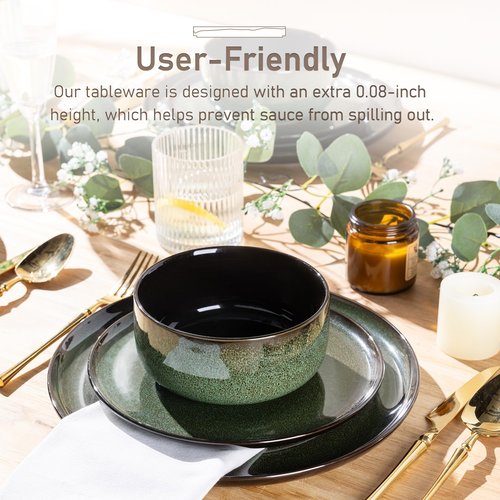 LERATIO Ceramic Dinnerware Sets for 4,Porcelain Plates and Bowls Sets,Handmade Reactive Glaze Dishes Set,Oven&Dishwasher & Microwave Safe,Service for 4