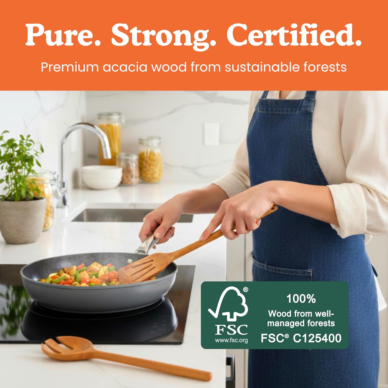 Non-Toxic Cooking Utensils | 6-Piece Wooden Utensil Set - Glue-Free, Natural Finish, Eco-Friendly