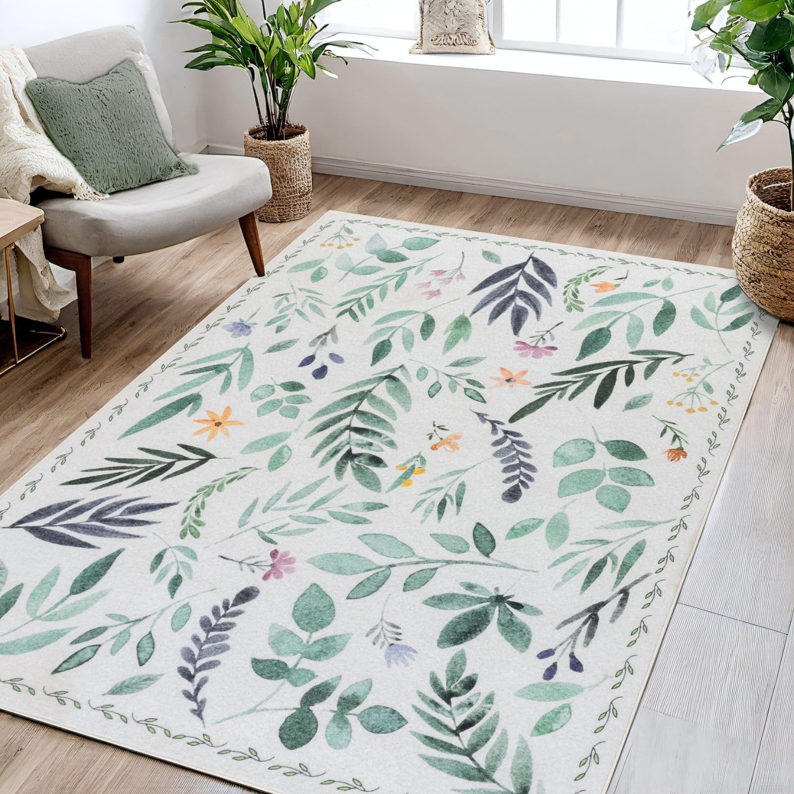 VIPBED 6x9 Washable Area Rug, Boho Moroccan Farmhouse Neutral Low Pile Carpet, Soft Non-Slip Rugs for Living Room Bedroom Dining Room Nursery Dorm Home Decor, Dark Brown & White