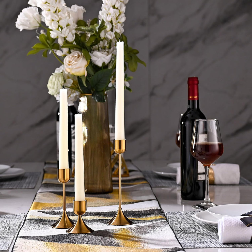 Skiennix Candle Holder - Heavy Base for Elegant Room Décor | Shiny Copper, 3-Piece Set