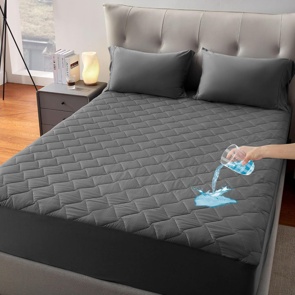 Sleep Zone Waterproof Mattress Protector Pad - Breathable Twin Size Topper with Deep Pockets | Hotel Quality, Machine Washable, Grey