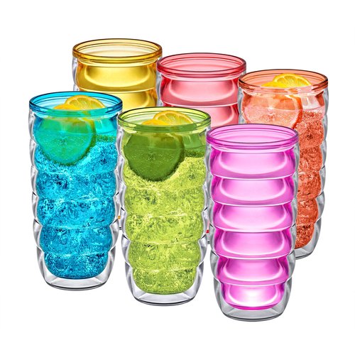 Amazing Abby - Arctic - 24-Ounce Insulated Plastic Tumblers (Set of 6), Double-Wall Plastic Drinking Glasses, Mixed-Color Reusable Cups, BPA-Free, Shatter-Proof, Dishwasher-Safe