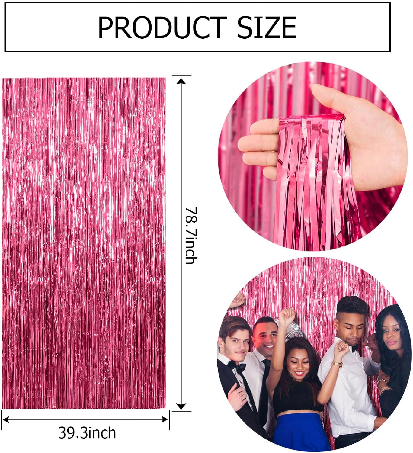 Skiennix Pink Tinsel Curtain Backdrop - 2 Pack Foil Fringe Decorations for Parties & Photo Booths