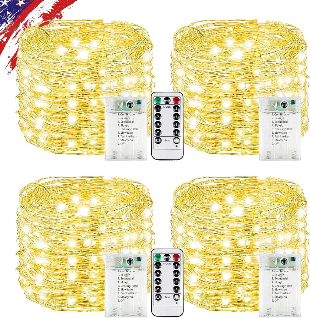 Skiennix 80FT 240LED Fairy Lights - Battery Operated with Remote & Timer | 8 Modes for Indoor/Outdoor Use, Warm White