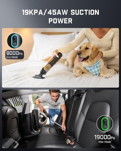 Fanttik Slim V8 APEX Car Vacuum - 4-in-1 Portable Mini Cordless Vacuum with 19000Pa Suction Power | Black