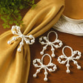 Gandeer 12 Pcs Pearl Bow Napkin Rings Imitation Bow Pearl Ring Napkin Holder Delicate Beaded Serviette Buckles for Christmas Wedding Party Dinner Table Decor and Daily Use(Elegant)
