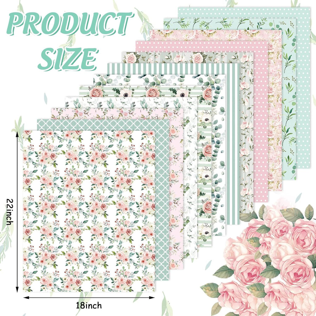 Whaline Cotton Fabric Bundles - 12Pcs Floral Greenery Print | 18 x 22 Inch Fat Quarters for DIY Crafting