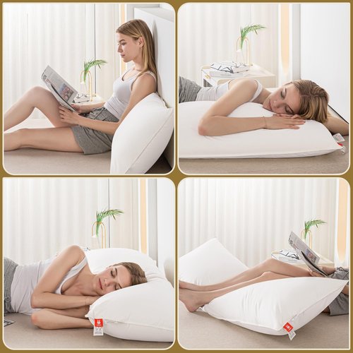Goose Down Body Pillows for Adults, Large Body Pillow for Side Sleeper, Hugging Feather Body Pillow Insert, Cooling 20x54 Full Length Long Pillow for Bed with 100% Organic Cotton Shell, White 20"x54"