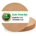 Cork Trivet, 4 Pack High Density Thick Cork Coasters Set for Hot Dishes, 7.5 Inch Heat Resistant Multifunctional, Hot Pads for Kitchen, Table, Countertops