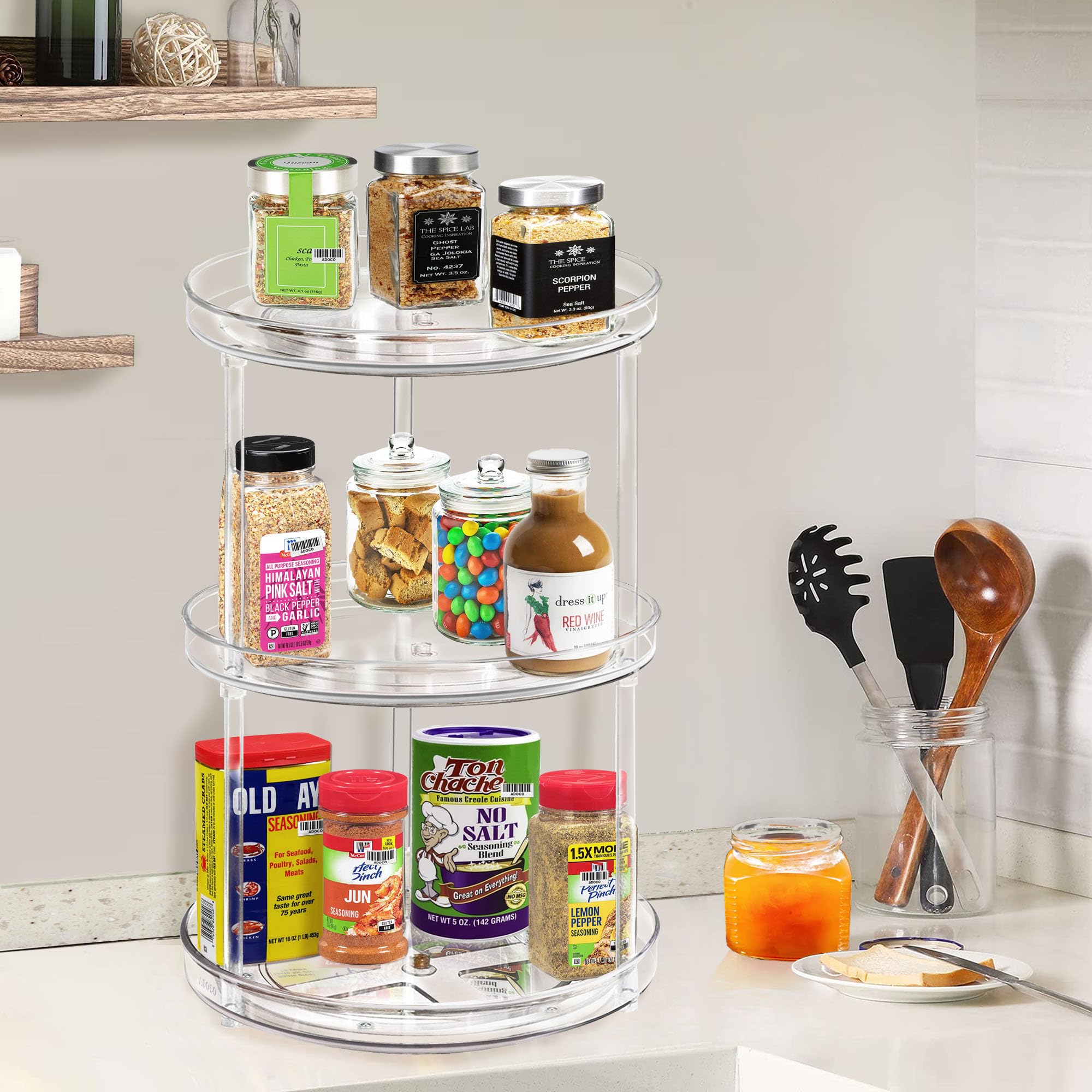 3 Tier Lazy Susan Bathroom Organizer, 9.25 Inch Clear Makeup Skincare Storage, Perfume Bathroom Organizer Countertop- Make Up Organizers and Storage